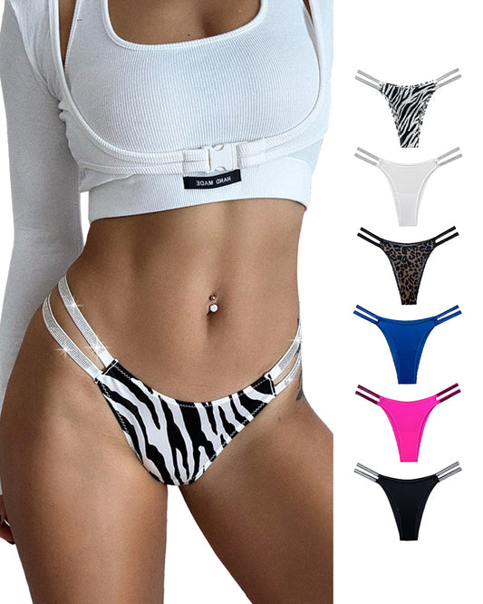 WILLLUXE® Plus-Size Rhinestone Double Strap High-Cut Ice Silk Panty