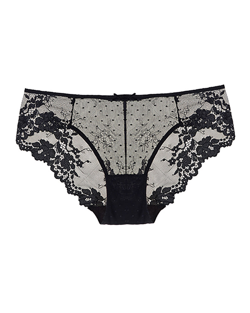 Willluxe® Whisper Sheer Dotted Mesh & Floral Lace Low-Rise Panties