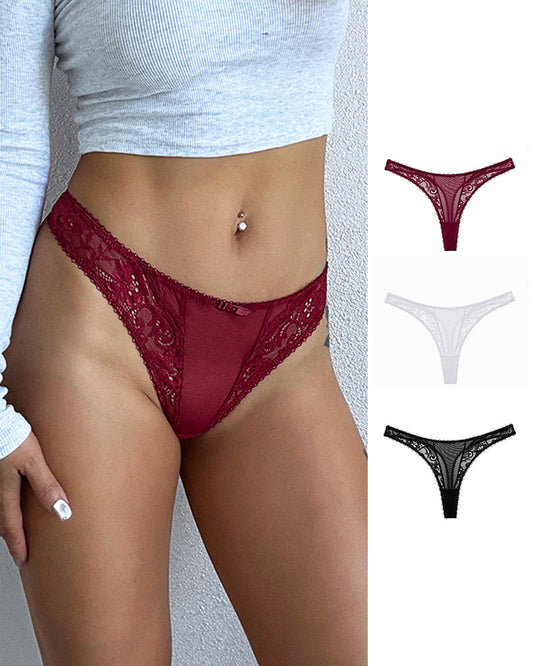 WILLLUXE® Seductive Sheer Mesh & Lace Thong Panty