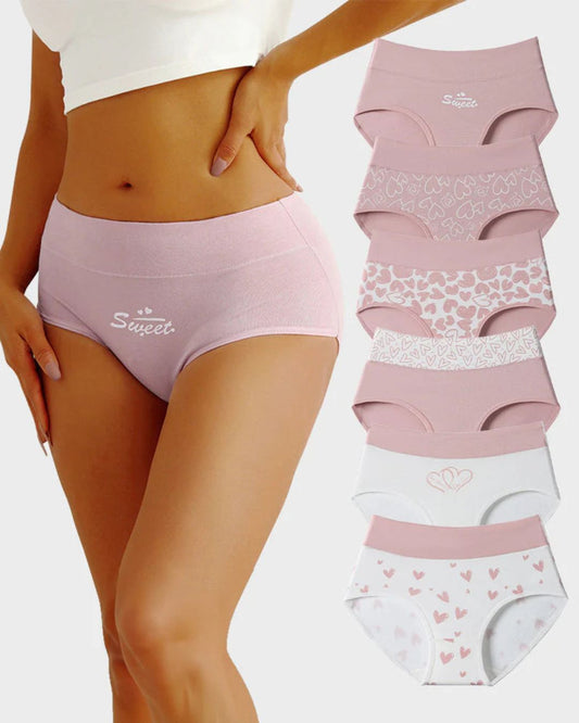 WILLLUXE® Cute Love Print Soft Cotton Stretchy Women's Panties (6 Pack)