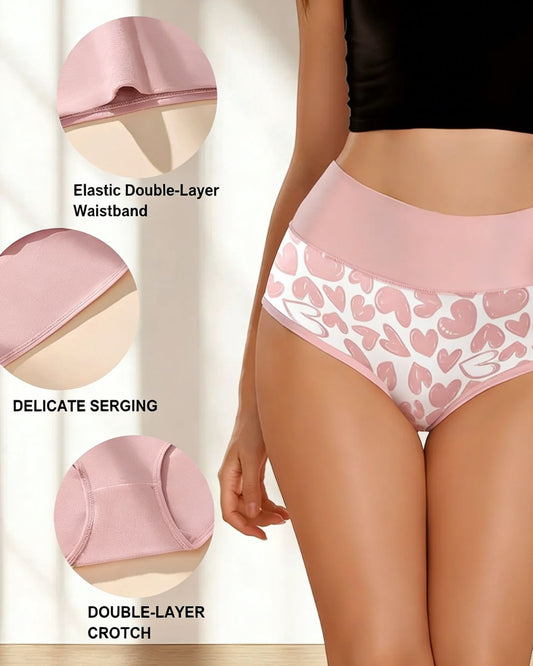 WILLLUXE® Cute Love Print Soft Cotton Stretchy Women's Panties (6 Pack)