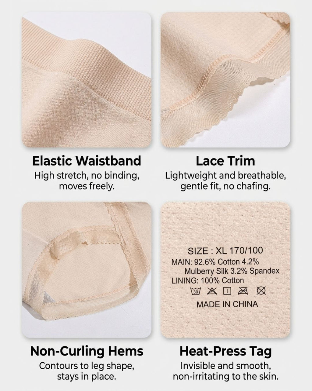 Willluxe® Lace Trim Breathable Tummy Control Panties