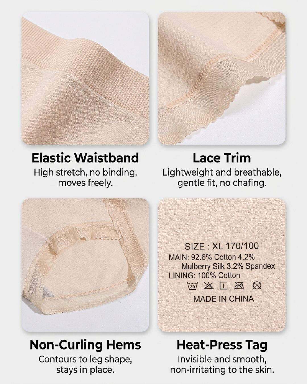Willluxe® Lace Trim Breathable Tummy Control Panties