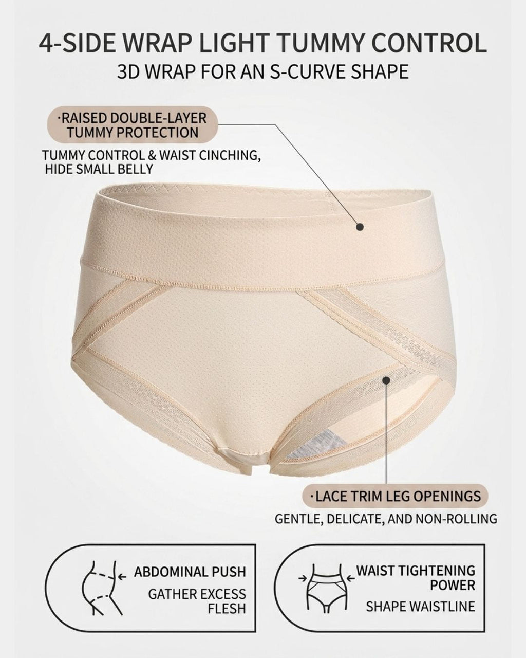 Willluxe® Lace Trim Breathable Tummy Control Panties