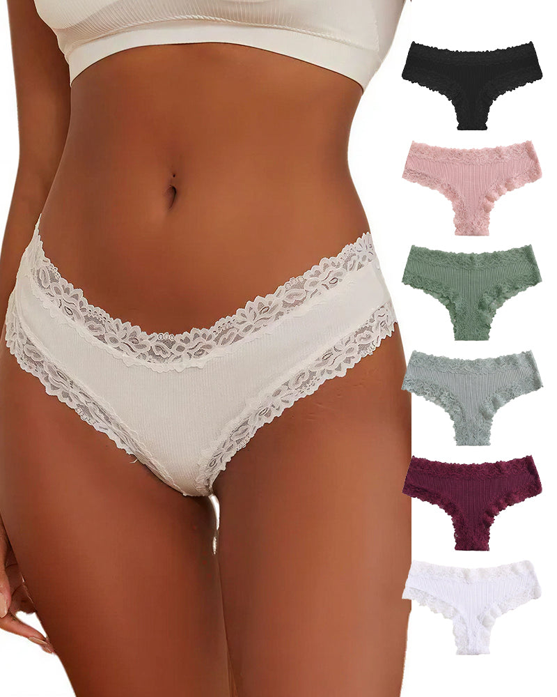 Willluxe® Lace Trim Ribbed Low-Rise Panties