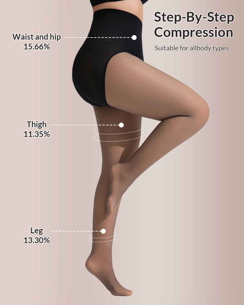 Willluxe® Semi-Sheer Black High-Waist Shaping Tights – Thin & Fleece-Lined