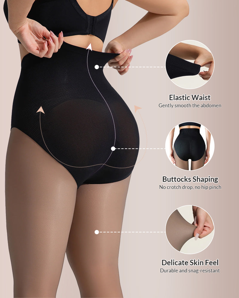 Willluxe® Semi-Sheer Black High-Waist Shaping Tights – Thin & Fleece-Lined