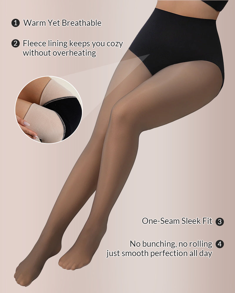 Willluxe® Semi-Sheer Black High-Waist Shaping Tights – Thin & Fleece-Lined