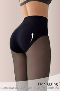 Willluxe® Semi-Sheer Black High-Waist Shaping Tights – Thin & Fleece-Lined