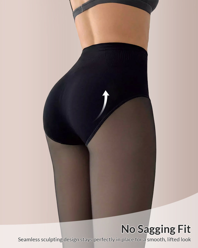 Willluxe® Semi-Sheer Black High-Waist Shaping Tights – Thin & Fleece-Lined
