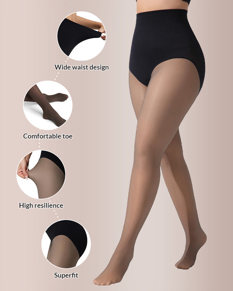 Willluxe® Semi-Sheer Black High-Waist Shaping Tights – Thin & Fleece-Lined