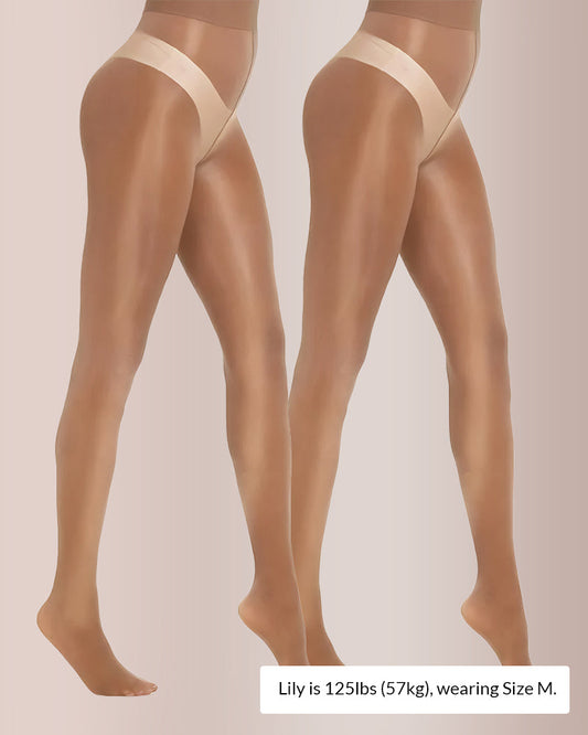 WILLLUXE® Ultra Sheer High-Waist Glossy Tights (2 Pack)