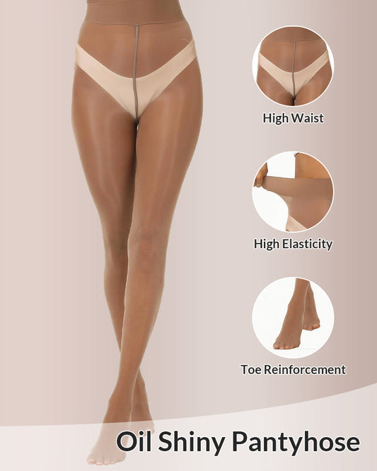 WILLLUXE® Ultra Sheer High-Waist Glossy Tights (2 Pack)