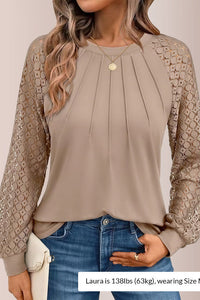 Willluxe® Women’s Pleated Lace Long Sleeve Blouse