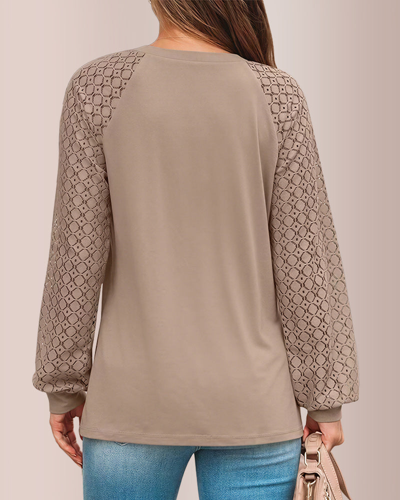 Willluxe® Women’s Pleated Lace Long Sleeve Blouse