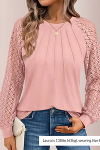 Willluxe® Women’s Pleated Lace Long Sleeve Blouse