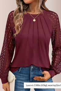 Willluxe® Women’s Pleated Lace Long Sleeve Blouse