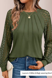 Willluxe® Women’s Pleated Lace Long Sleeve Blouse