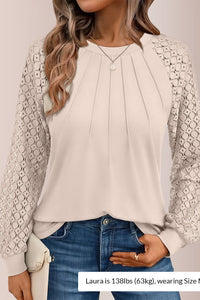 Willluxe® Women’s Pleated Lace Long Sleeve Blouse