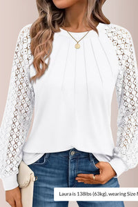 Willluxe® Women’s Pleated Lace Long Sleeve Blouse