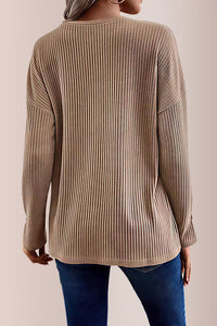 Willluxe® Solid Rib-Knit Half Button Long Sleeve T-Shirt