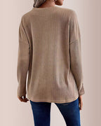 Willluxe® Solid Rib-Knit Half Button Long Sleeve T-Shirt