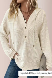 Willluxe® Waffle Knit Half-Button Hooded Top