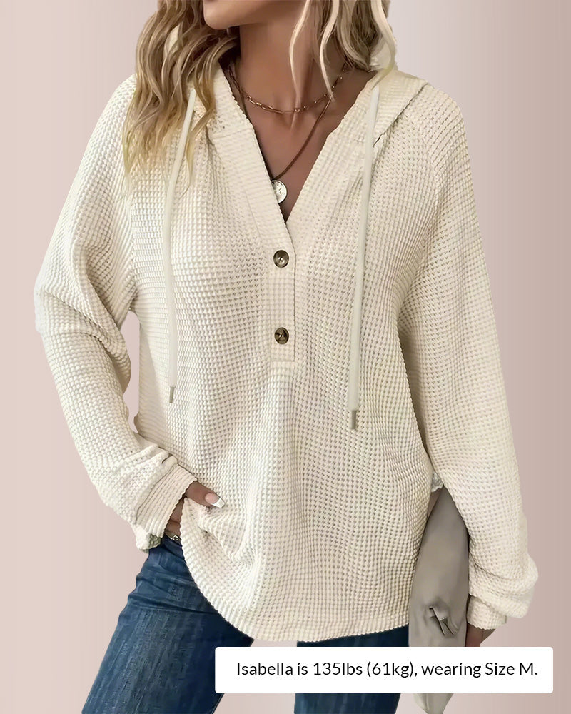 Willluxe® Waffle Knit Half-Button Hooded Top