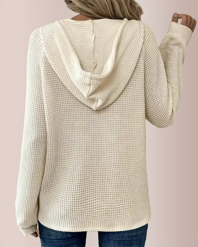 Willluxe® Waffle Knit Half-Button Hooded Top