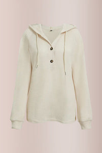 Willluxe® Waffle Knit Half-Button Hooded Top