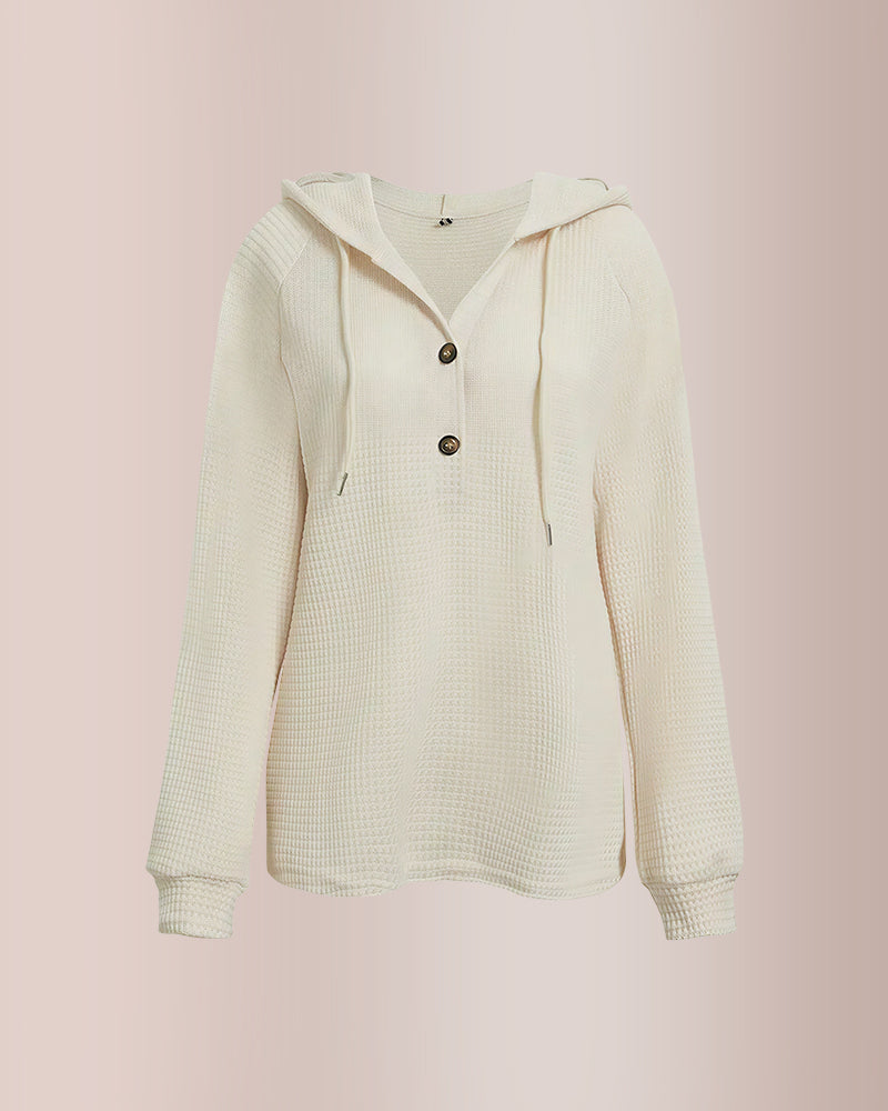 Willluxe® Waffle Knit Half-Button Hooded Top