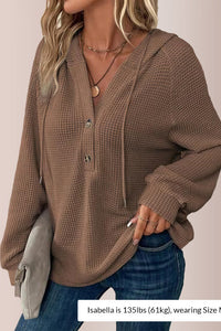 Willluxe® Waffle Knit Half-Button Hooded Top
