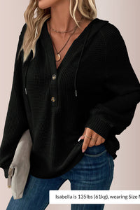Willluxe® Waffle Knit Half-Button Hooded Top