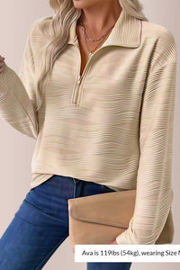 Willluxe® Textured Zipper Front Long Sleeve T-Shirt