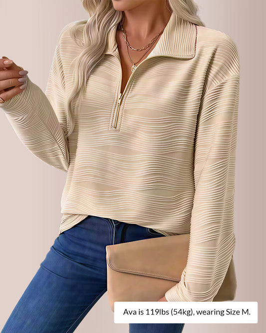WILLLUXE® Textured Zipper Front Long Sleeve T-Shirt