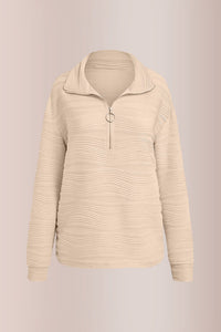 Willluxe® Textured Zipper Front Long Sleeve T-Shirt