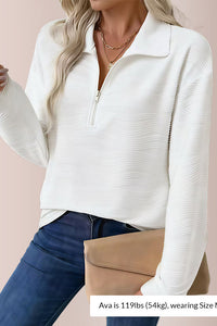 Willluxe® Textured Zipper Front Long Sleeve T-Shirt