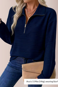 Willluxe® Textured Zipper Front Long Sleeve T-Shirt