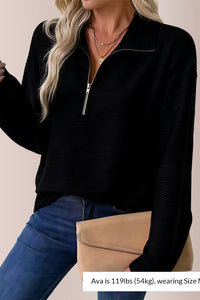 Willluxe® Textured Zipper Front Long Sleeve T-Shirt
