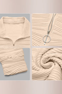 Willluxe® Textured Zipper Front Long Sleeve T-Shirt