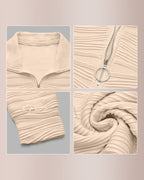 Willluxe® Textured Zipper Front Long Sleeve T-Shirt
