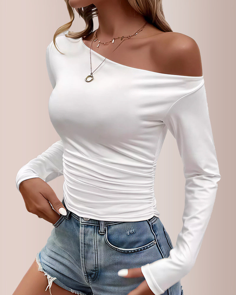 Willluxe® Women’s Off-Shoulder Long Sleeve Slim-Fit Layering Top