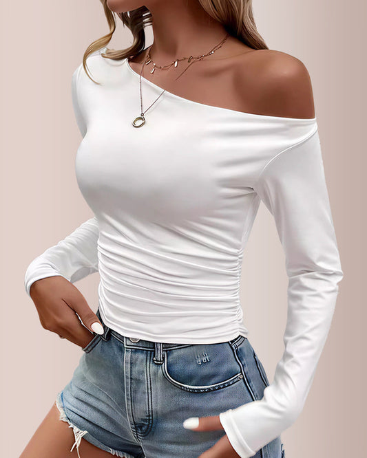 WILLLUXE® Women’s Off-Shoulder Long Sleeve Slim-Fit Layering Top