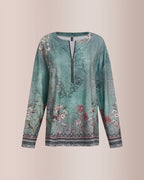 Willluxe® Floral Print Ring Zip Up Round Neck Long Sleeve T-Shirt