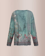 Willluxe® Floral Print Ring Zip Up Round Neck Long Sleeve T-Shirt