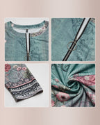 Willluxe® Floral Print Ring Zip Up Round Neck Long Sleeve T-Shirt