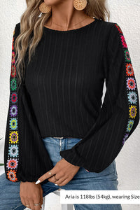 Willluxe® Crochet Lace Ribbed Knit Top
