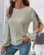 Willluxe® Crochet Lace Ribbed Knit Top