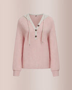 Willluxe® Waffle Knit Drawstring Button Front Contrast Binding Hoodie