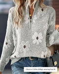 Willluxe® Floral Pattern Half Zip High Neck Sweater